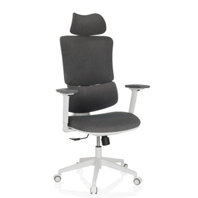 Siège de bureau à domicile ERGOMY WF avec revêtement en tissu gris et cadre blanc de MyBuero