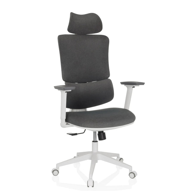 Siège de bureau à domicile ERGOMY WF avec revêtement en tissu gris et cadre blanc de MyBuero