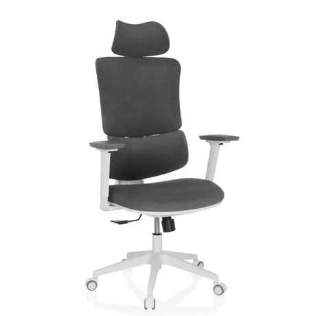 Siège de bureau à domicile ERGOMY WF avec revêtement en tissu gris et cadre blanc de MyBuero