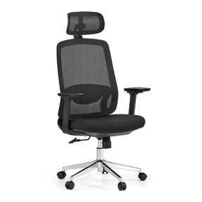 Siège de bureau de qualité professionnelle Ergosento en noir avec dossier en maille, appuie-tête et base brillante de hjh OFFICE