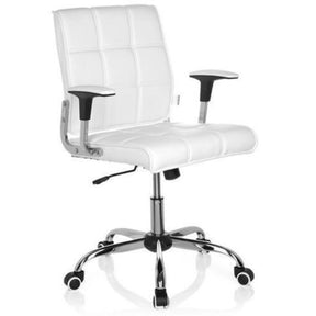 Siège de bureau à domicile ERNESTO en blanc avec revêtement matelassé et piètement chromé de hjh OFFICE