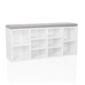 Armoire à chaussures ESTHA 10 blanche avec coussin d'assise gris et plusieurs niches ouvertes de hjh LIVING