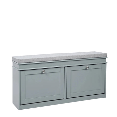 Armoire à chaussures Estha 11 grise avec assise rembourrée grise et deux portes abattantes de hjh LIVING