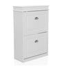 Armoire à chaussures ESTHA 2 blanche avec deux portes abattantes et des poignées coquilles argentées de hjh LIVING