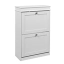 Armoire à chaussures blanche Estha 20 avec deux portes abattantes et des boutons argentés de hjh LIVING