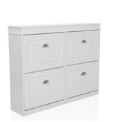 Armoire à chaussures blanche ESTHA 4 avec quatre compartiments abattants et poignées argentées de hjh LIVING