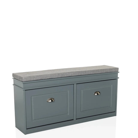 Armoire à chaussures grise ESTHA I avec coussin d'assise gris et deux tiroirs de hjh LIVING