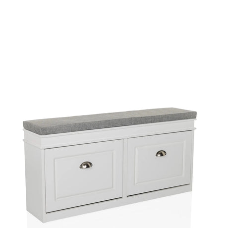 Armoire à chaussures ESTHA I blanche avec surface d'assise grise et deux tiroirs de hjh LIVING