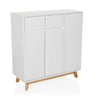 Commode blanche ESTHA avec deux tiroirs, trois portes et pieds en bois clair de hjh LIVING