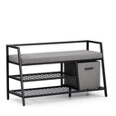Armoire à chaussures Estha Loft en noir et gris avec coussin d'assise et boîte de rangement de hjh LIVING