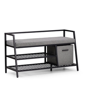 Armoire à chaussures Estha Loft en noir et gris avec coussin d'assise et boîte de rangement de hjh LIVING