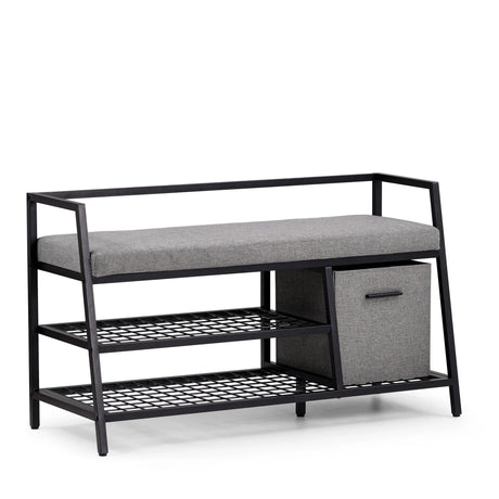 Armoire à chaussures Estha Loft en noir et gris avec coussin d'assise et boîte de rangement de hjh LIVING