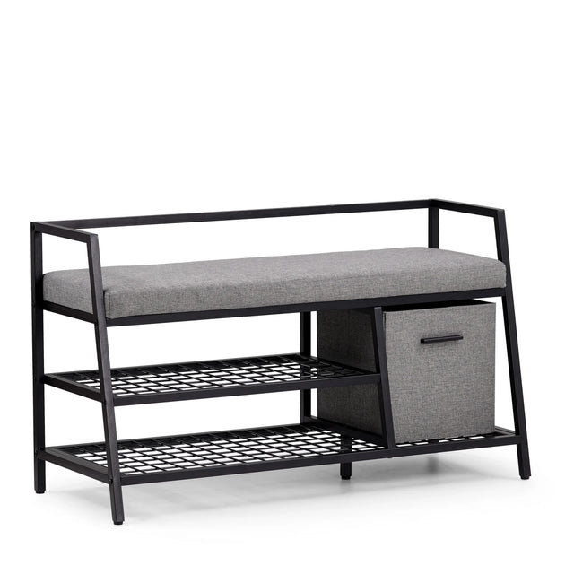 Armoire à chaussures Estha Loft en noir et gris avec coussin d'assise et boîte de rangement de hjh LIVING