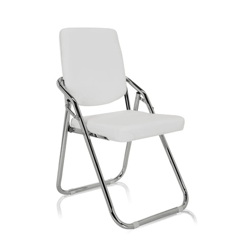 Chaise pliante ESTO blanche avec revêtement en similicuir et structure chromée de hjh OFFICE