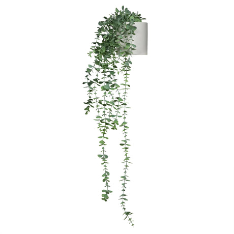 Plante artificielle verte EUCALYPTUS CLIMB aux feuilles retombantes dans un pot blanc de hjh OFFICE