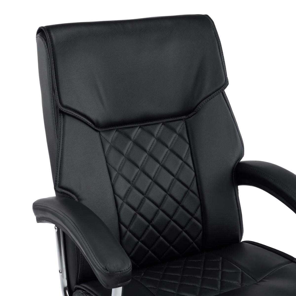 Dossier avec surpiqûres en losanges du siège de bureau à domicile Relax Prestio en noir de MyBuero