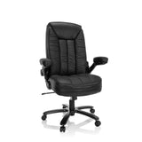 Siège pivotant XXL INSTRUCTOR III noir en cuir avec pied en étoile et cinq roulettes de hjh OFFICE – vue à 360° (vue de face 20°)