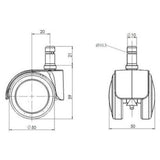 Dessin technique des Roulettes 5x ROLO LUX 10mm/50mm d'un diamètre de 50 mm de hjh OFFICE