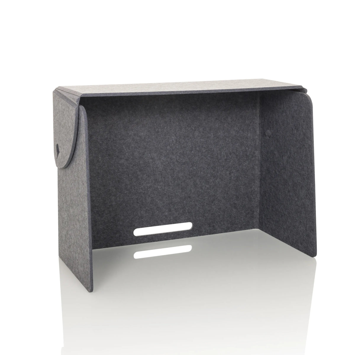 Cloison de table grise FLEXMIUT FOLD avec deux sorties de câbles horizontales de hjh OFFICE – vue à 360° (vue de face 15°)