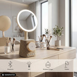 Miroir de maquillage Glamlody doré avec éclairage LED et chargeur sans fil de hjh OFFICE (image générée par IA)