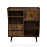 Commode marron MYRDAL avec niches ouvertes, deux tiroirs et pieds noirs de hjh LIVING – vue à 360° (vue de face 0°)