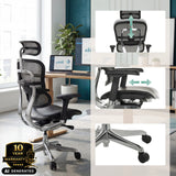 Siège de direction de luxe ERGOHUMAN GEN2 avec appui-tête réglable, accoudoirs et pied en étoile de hjh OFFICE (image générée par IA)