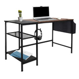 Bureau WORKSPACE H I en noir et marron avec deux étagères de rangement et une poche latérale de hjh OFFICE