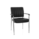 Chaise à quatre pieds SOMOS V noire avec revêtement en similicuir, rembourrage matelassé et accoudoirs de hjh OFFICE – vue à 360° (vue de face 20°)