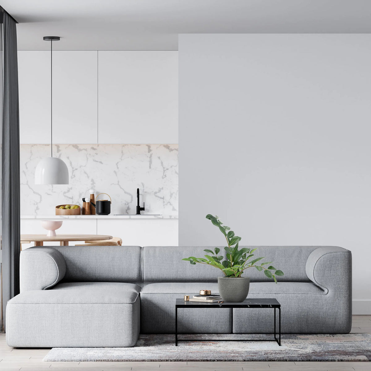 Plante artificielle verte ZAMIE dans un pot gris sur une table d'appoint noire de hjh OFFICE