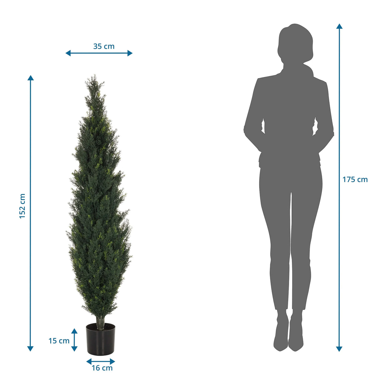 Dessin technique de la Plante artificielle CEDRUS d'une hauteur de 152 cm de hjh OFFICE