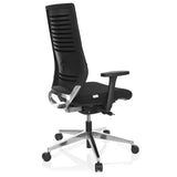 Siège de bureau de qualité professionnelle PRO-TEC 700 noir avec accoudoirs et pied à cinq roulettes brillant de hjh OFFICE – vue à 360° (vue de trois quarts arrière 120°)