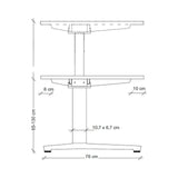 Maßzeichnung des höhenverstellbaren Schreibtisches XBHM 16 WW mit einer Höhe von 65-130 cm von hjh OFFICE PRO