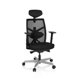 Siège de bureau de qualité professionnelle BELLAC noir, dossier maille, appui-tête et base 5 roulettes de hjh OFFICE – vue à 360° (vue de face 20°)