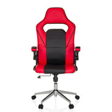 Fauteuil Gamer GAME SPORT PRO rouge et noir avec accoudoirs et base à cinq roulettes de MyBuero – vue à 360° (vue de face 0°)