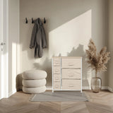 Commode FOLDRESS B en beige avec plusieurs tiroirs en tissu et structure blanche de hjh LIVING