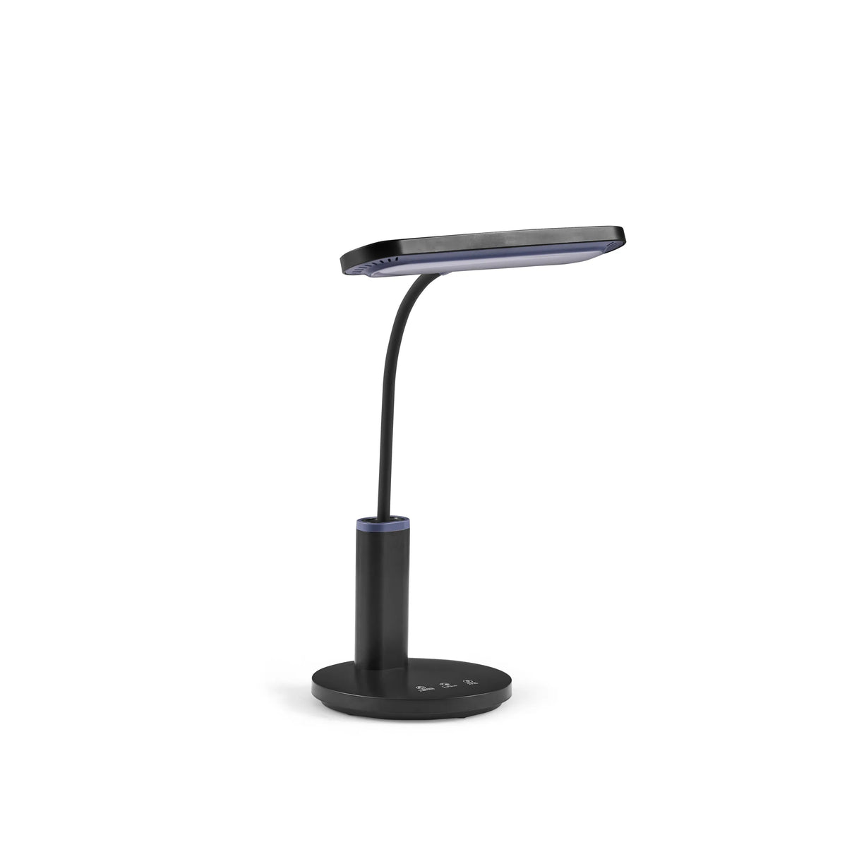 Lampe de bureau Lumanova D4 noire avec col de cygne flexible et pied rond de hjh OFFICE – vue à 360° (vue de face 0°)