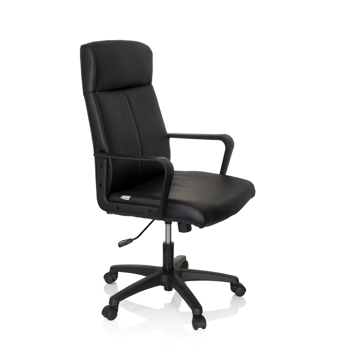 Siège de direction de qualité professionnelle LISSO noir avec accoudoirs et base à cinq roulettes de hjh OFFICE – vue à 360° (vue de trois quarts avant 60°)