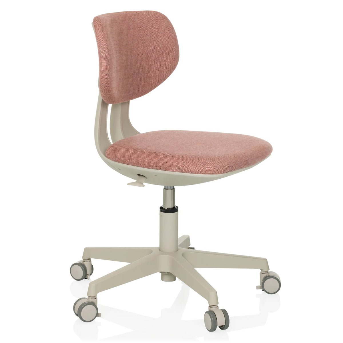 Chaise pivotante pour des enfants KIDDY CLASSIC rose avec assise rembourrée et base à cinq roulettes de hjh OFFICE – vue à 360° (vue de trois quarts avant 60°)