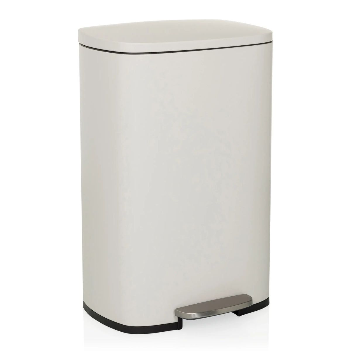 Poubelle CLEAN XV beige avec couvercle et pédale de hjh OFFICE – vue à 360° (vue de trois quarts avant 30°)