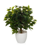Plante artificielle verte FICUS II dans un cache-pot blanc de hjh OFFICE – vue à 360° (vue de profil 90°)