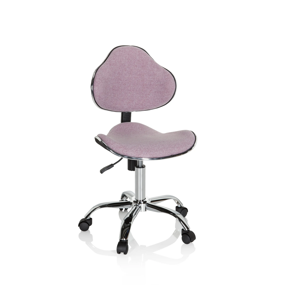 Chaise pivotante pour des enfants KIDDY GTI-3 rose avec piètement brillant et cinq roulettes de hjh OFFICE – vue à 360° (vue de face 20°)