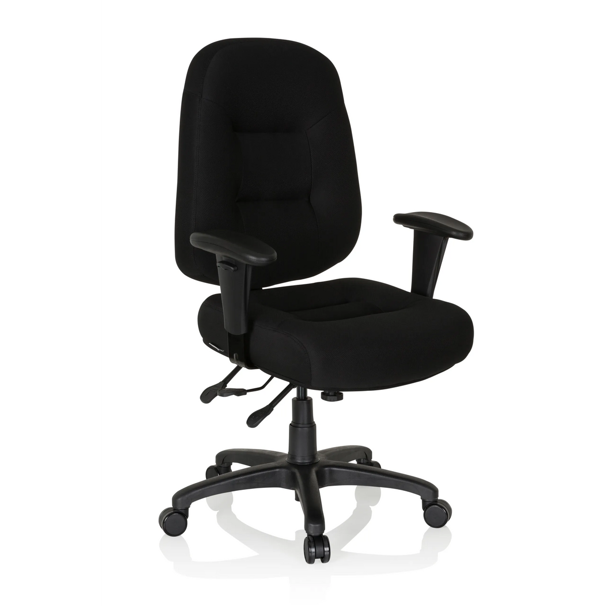 Siège de bureau de qualité professionnelle ZENIT XXL noir avec accoudoirs et pied à cinq roulettes de hjh OFFICE – vue à 360° (vue de trois quarts avant 40°)