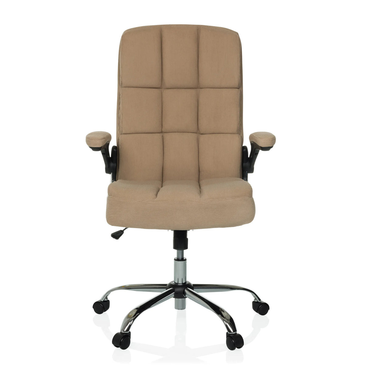 Siège de direction pour bureau à domicile RELAX WD 100 beige en velours côtelé et base à roulettes de MyBuero – vue à 360° (vue de face 0°)