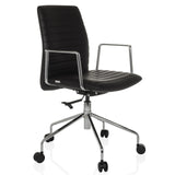 Siège de direction de luxe VEMONA 30 noir avec surpiqûres croisées, accoudoirs et base à cinq roulettes de hjh OFFICE – vue à 360° (vue de trois quarts avant 45°)
