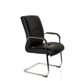 Chaises cantilever SOVRANO V noire avec accoudoirs et piètement luge chromé de hjh OFFICE – vue à 360° (vue de trois quarts avant 60°)