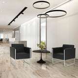 Deux fauteuils rembourrés ARUBA STEP noirs avec piètement luge et revêtement capitonné de hjh OFFICE