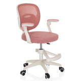 Chaise pivotante pour des enfants KIDDY SMART rose avec dossier en maille et base à cinq roulettes de hjh OFFICE – vue à 360° (vue de trois quarts avant 45°)