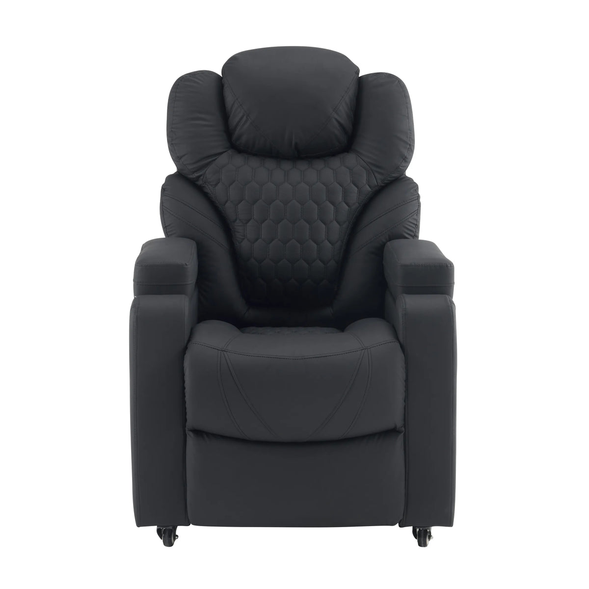 Fauteuil de salon Game Sport RX noir avec surpiqûres en nid d'abeille sur le dossier et roulettes de hjh OFFICE – vue à 360° (vue de face 0°)