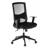Siège de bureau de qualité professionnelle LAVITA noir avec dossier en maille et base à cinq roulettes de hjh OFFICE – vue à 360° (vue de trois quarts avant 40°)
