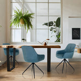 Blaugraue Polsterstühle ELVERUM mit gesteppter Sitzfläche und schwarzen Metallbeinen von hjh LIVING